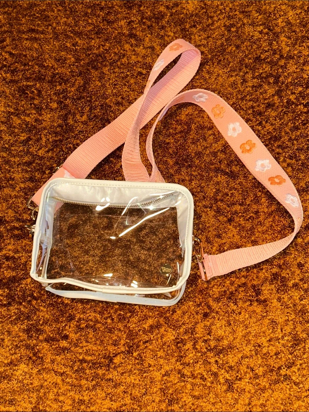 Clear Crossbody Bag with Pink Floral Strap